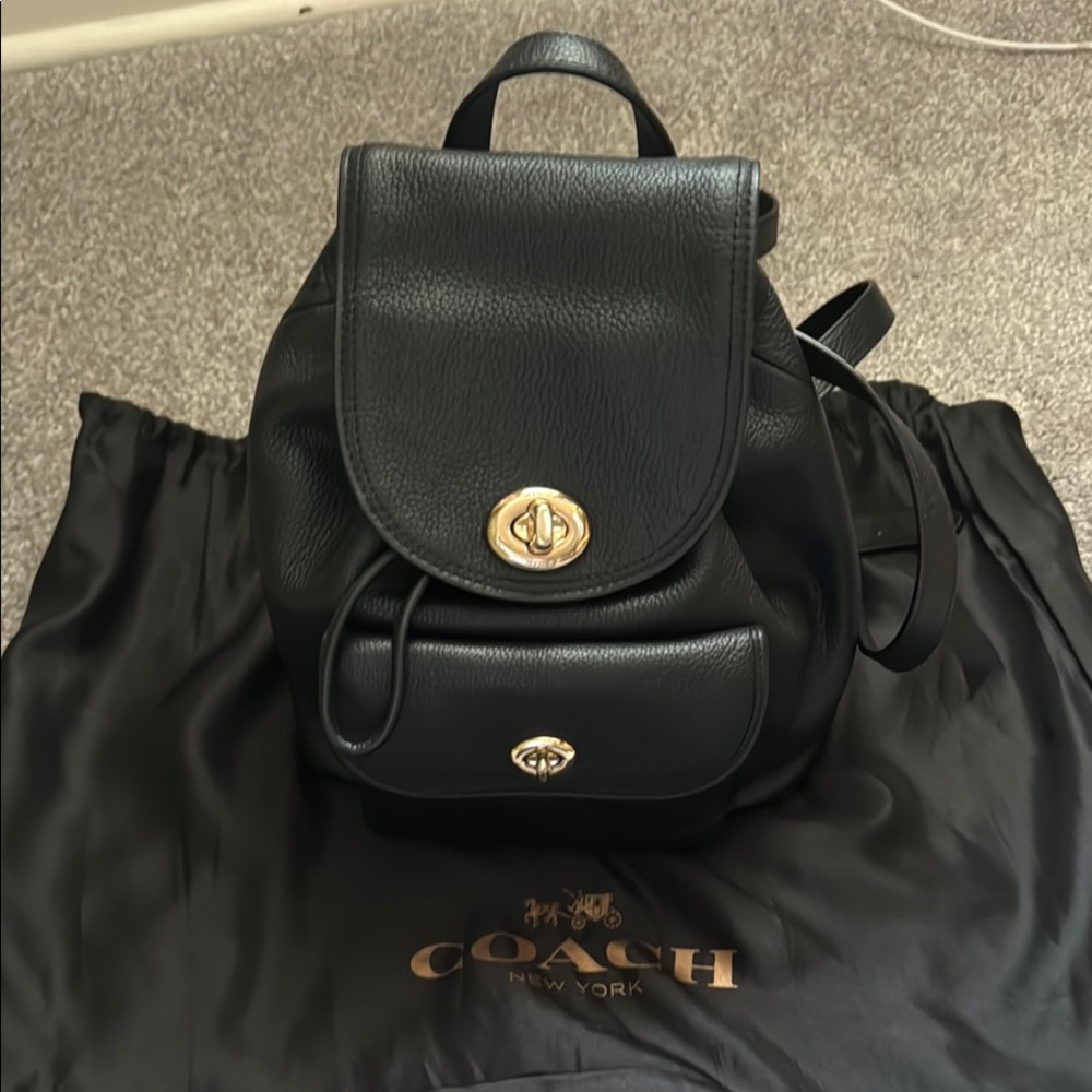 Coach Black Leather Backpack